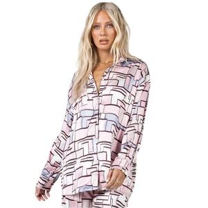 5/$25 Princess Polly Harris Shirt Pastel Oversized Silky Button Down Geometric